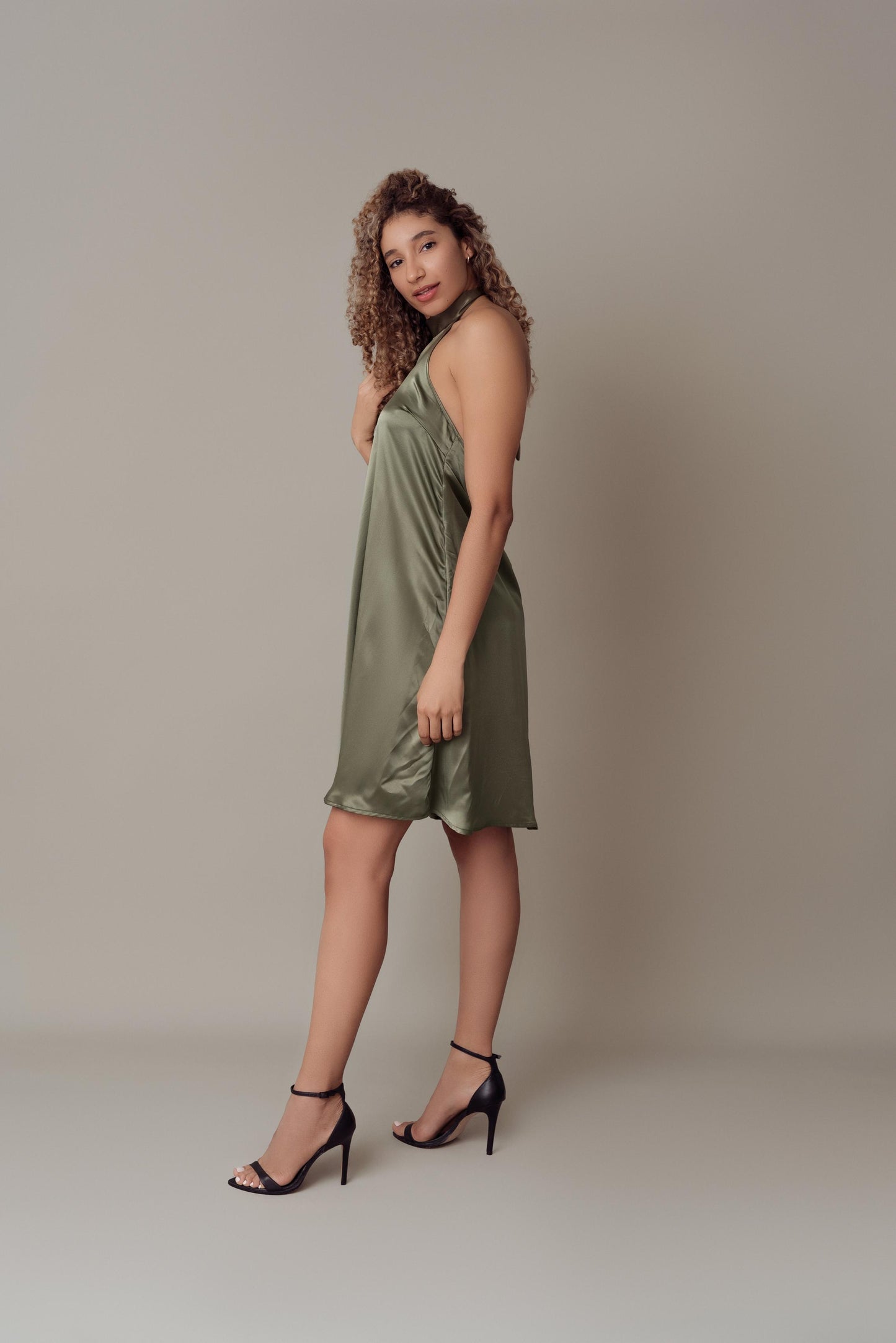 SILK CAPRI DRESS OLIVE